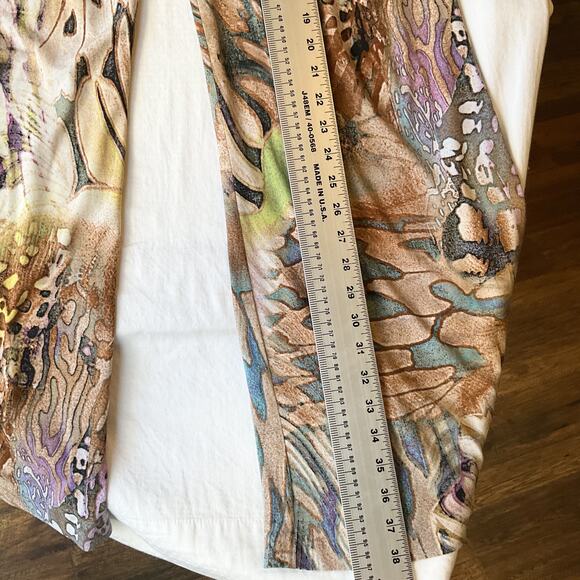 Janine Women Pants Size S Brown Animal Print Wide-Leg 30" Inseam Stretch - Picture 5 of 11